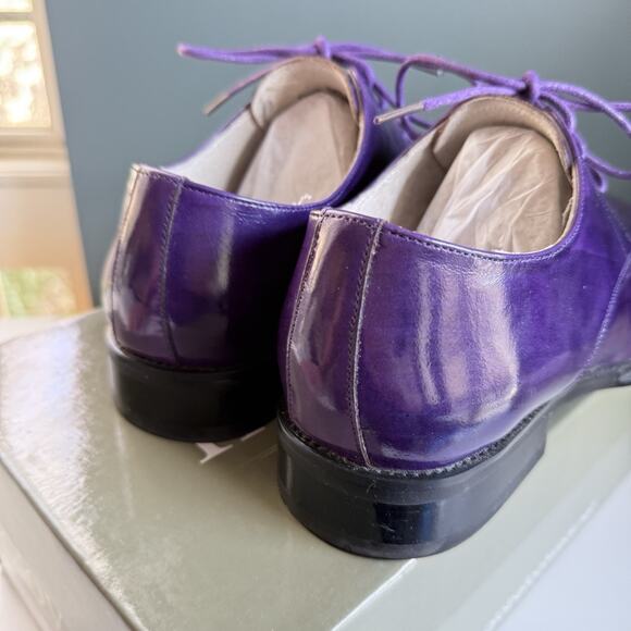 Mens‎ 8.5 Authentic Leather Lace Up Oxford Dress Shoes Purple Giovanni Owen - Picture 5 of 13